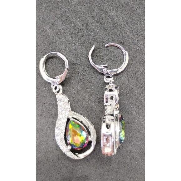 Silver Tone Jeweled Dangle Earrings - Picture 6 of 6